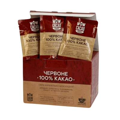 Червоне 100% Какао Wow Cacao 400г (40 сашетів по 10г)