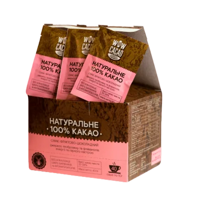 НАТУРАЛЬНЕ 100% Какао 400г (40 сашетів по 10г)