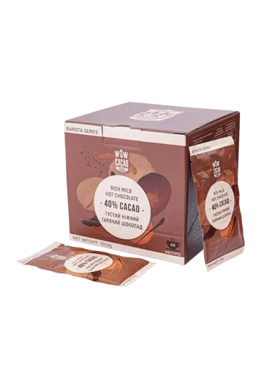 Густий Ніжний Гарячий Шоколад Wow Cacao 40% 1,012кг (44 сашети по 23г.)